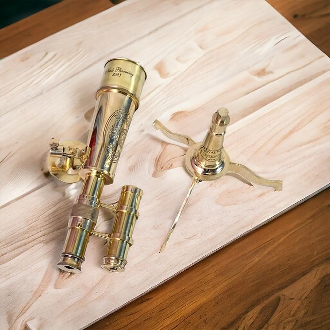 Vintage Telescope on Tripod Stand DF Lens Antique Desktop Brass Telescope Royal Antique Finish Spyglass Nautical Beautiful On Brass Tripod Stand (Polished)