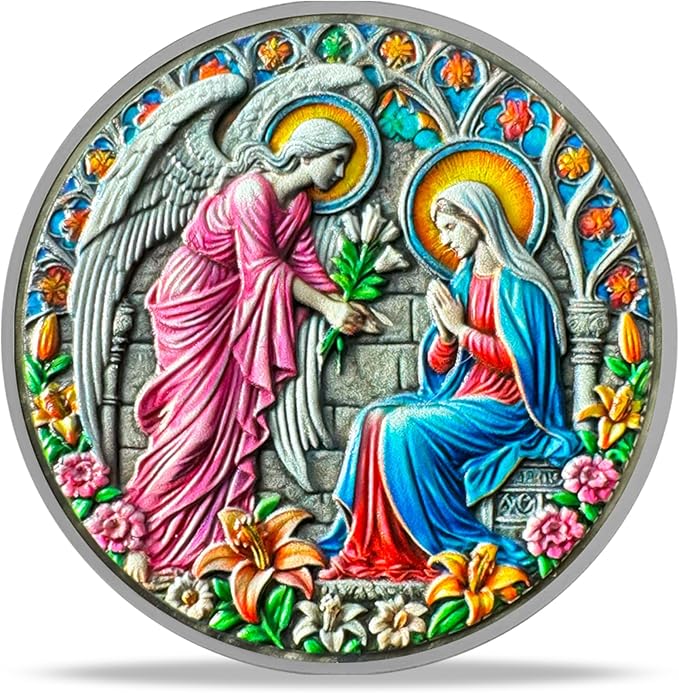 Annunciation Angel Religious Coin - Inspirational Angel and Virgin Mary Medallions with Biblical Verse - Ideal Religious and Spiritual Gifts for Men & Women Celebrating Faith and Devotion