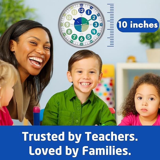 OWLCONIC Kids Analogue Time Teaching Clock Blue Green