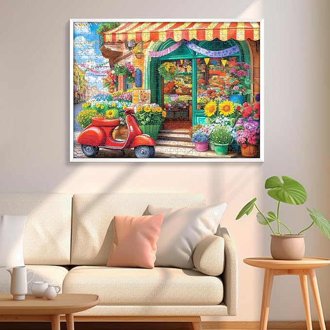 500 Piece Puzzles for Adult, Flower Shop Jigsaw Puzzles 500 Pieces for Adults Kids Senior, Motorcycle Adult Puzzle, Challenging Family Fun Puzzle Activity Game Gift for Friend 20.5 X 15 in