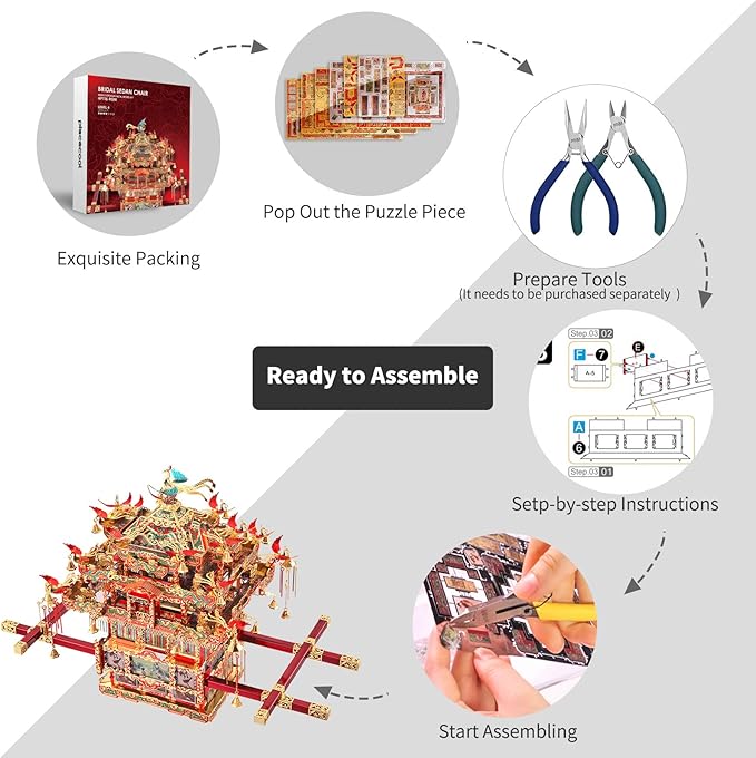 Piececool 3D Puzzles for Adults Metal Model Kits, Bridal Sedan Chair DIY 3D Metal Puzzle, Chinese Traditional Culture 3D Model Building Kit for Women,Great Gift, 288 Pcs