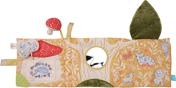 Manhattan Toy Deer One Soft Activity Crinkle Book & Fold Out Pat Mat for Baby, Toddler with Squeaker, Discovery Mirror and Teether