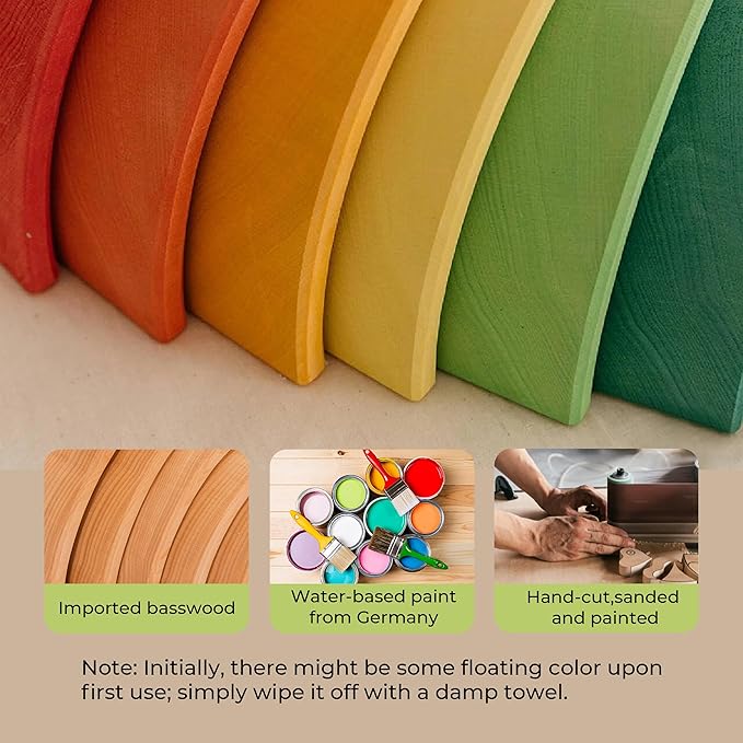 AVDAR 9Pcs Wooden Rainbow Stacker Toy, Montessori Nesting Puzzle for Kids, Rainbow Blocks