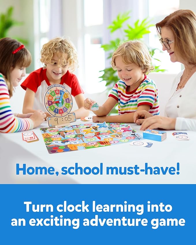 Coogam Wooden Clock Teaching Time Toy, Analog Digital Clock with Fly-Telling Time Board Game, Montessori Time Learning Educational Toy for 3 4 5 Year Old Homeschool Classroom Kids
