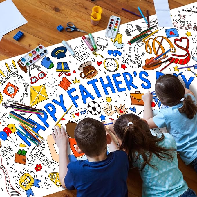 Gatherfun Father's Day Themed Activity Poster/Table Cover - 72" x 31.5" Wall Art for Classroom Wall, School Parties, Happy Father's Day Decorations