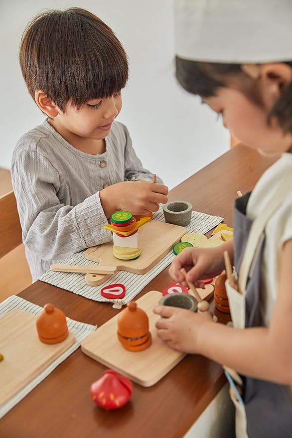 PlanToys® Wooden Pretend Cheese & Charcuterie Board Food Toy for Kids | Includes Cheese, Sausage, Crackers, Grapes, Knife & Board | Montessori Role Play Kitchen Toy for Imaginative Learning