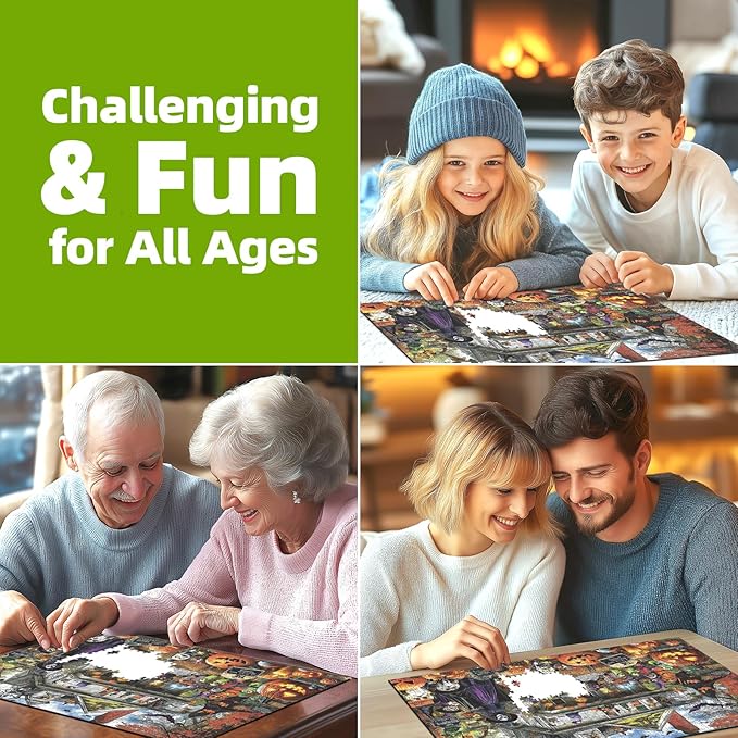 Halloween 1000 Piece Jigsaw Puzzle for Adults – Spooky Haunted House with Pumpkins & Witches | Challenging Fall Decor Puzzle & Unique Gift Idea for Halloween Enthusiasts