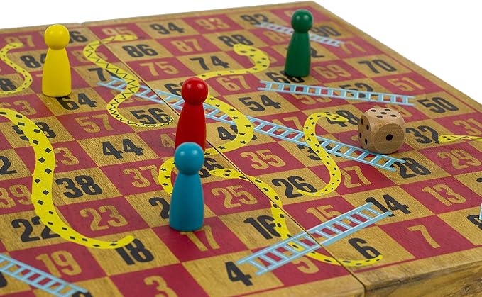 Professor Puzzle; Wooden Snakes & Ladders - Traditional/Classic Wooden Family Board Game Snakes and Ladders.