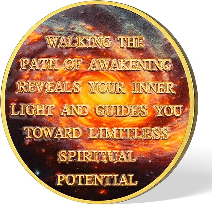 Path of Awakening Sobriety Coin Recovery Medallion with Golden Staircase Cosmic Design AA Token Sober Chip for Spiritual Growth Sobriety Gifts