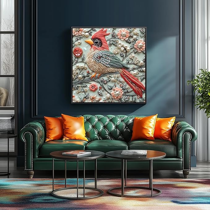 Crystal Bird 500 Piece Puzzles for Adults Cute Cardinal Floral Art Jigsaw Puzzles Bird Diamond Puzzle with Letters on Back Hard Impossible Difficult Unique Challenging Family Puzzle(20"x20")
