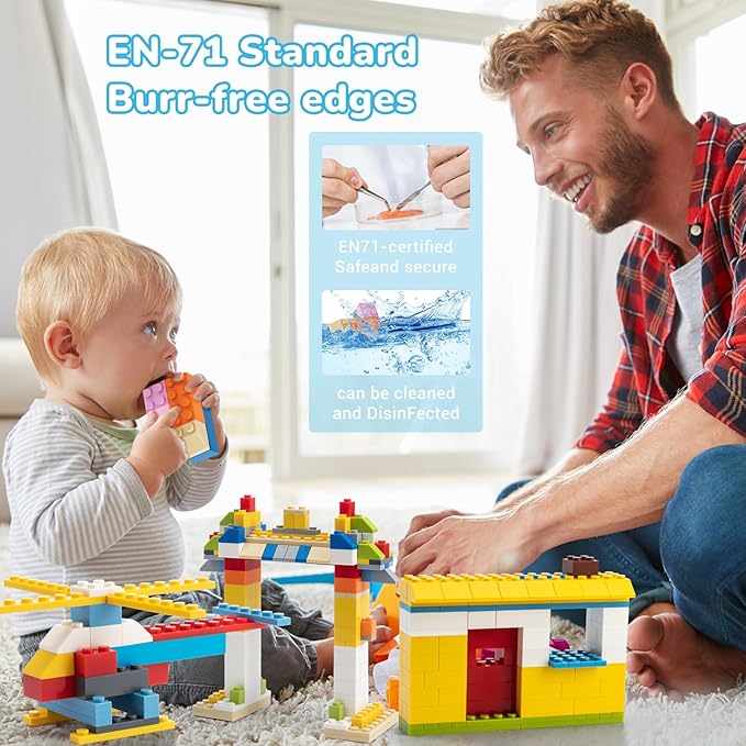 Classic Building Bricks 1002 Pieces Blocks Set for 6 Years Old up Kids, Compatible with All Major Brands,10 Classic Colors,14 Bulk Shapes, Gift Toys for Boys and Girls