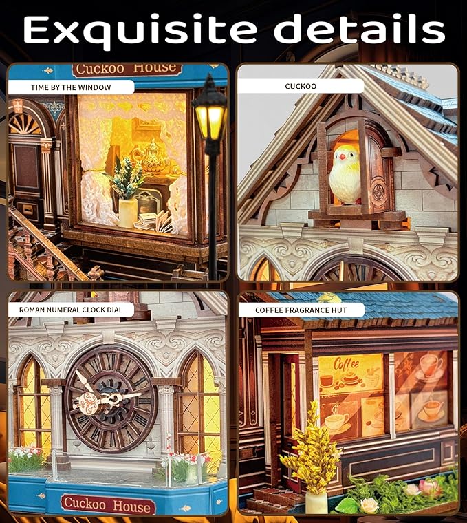 Roroom DIY Miniature Doll House with Furniture Dollhouse Kit for Adults and Teens,Booknook Tiny House Bookshelf Decor Mini 3D Wooden Puzzle, Gifts for Family, Friends (SQ61-cuckoo House)