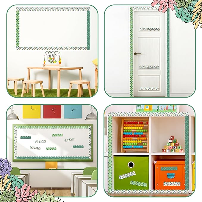 BeYumi Green Succulent Border Trim - 80Pcs Back to School Succulent Bulletin Board Borders Green Plants Border Trim Cactus Decor Classroom Office Chalkboard White Board Outdoor Party Garden Decoration