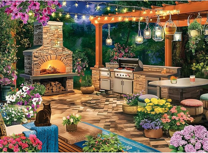 500 Piece Puzzles for Adults, Cozy Flowers Garden Patio with Fireplace Jigsaw Puzzle, Fun and Challenging Puzzle for Family Time, Relaxing Gift for Adults, Kids, Seniors, 20.5 x 15 in