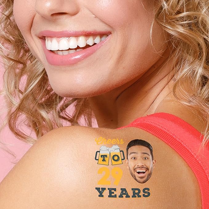 Big Dot of Happiness Custom Photo Cheers and Beers Happy Birthday - Birthday Party Favors - Fun Face Temporary Tattoos - Set of 12