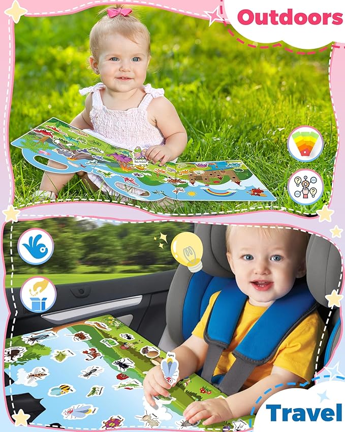 4 Pack Reusable Sticker Book for Toddlers, Toddler Sticker Book for Kids, Toddler Activities Crafts Preschool Learning Travel Birthday Gifts for Boys Girls