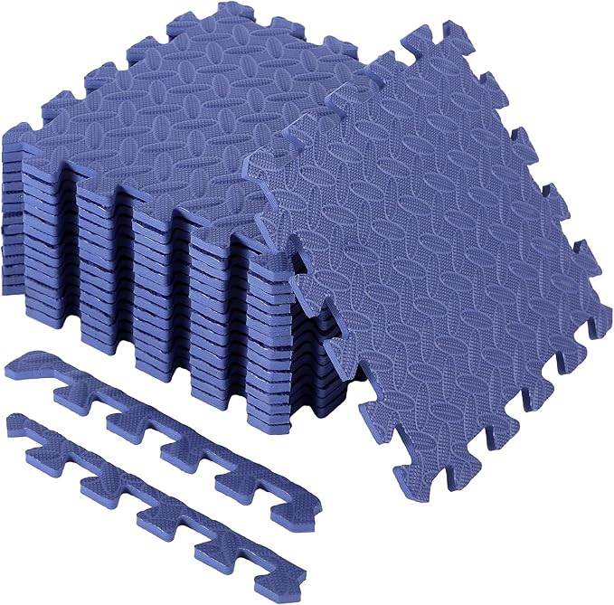 Shihanee 16 Pcs Foam Floor Baby Tiles 11.81 x 11.81 inches Foam Floor Mats Play Mats Bulk with Borders Interlocking for Kids Baby Playroom Nursery Gym（Navy Blue）