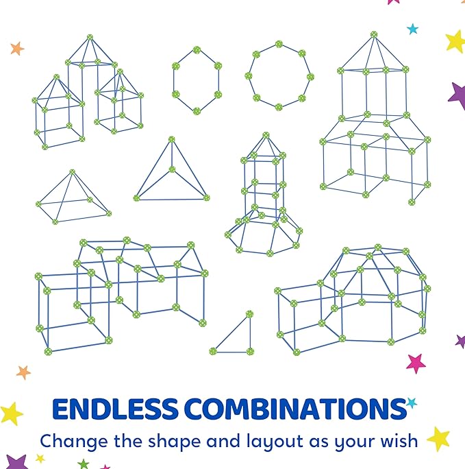 SYNCFUN Fort Building Kit for Kids, STEM Creative Construction Toy with Starry Night Cloth, Storage Bag for Indoor & Outdoors Activity, Educational Gift for Age 3 4 5 6 7 8 9 10 11 12 Boys and Girls