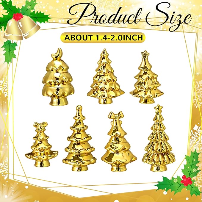 Thyle 140 Pcs Mini Golden Christmas Trees for Xmas Decorations Christmas Vase Filler Small Golden Xmas Tree Statue for Home Table Scatters Favor Vase Filler