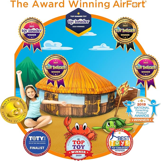 The Original Patented AirFort - Build A Fort in 30 Seconds, Inflatable Fort for Kids, Play Tent for 3-14 Years, A Playhouse Where Imagination Runs Wild, Fan not Included (Tiki Hut)