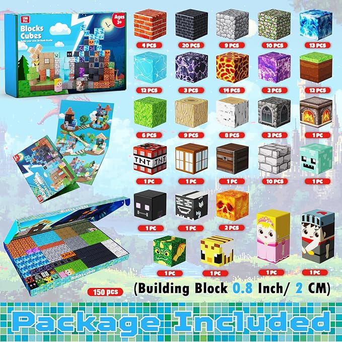 150PCS Magnetic Blocks - Magnet Building Blocks, Stacking Magents Cubes Toys Forest Dark Castle Set, STEM Montessori Sensory Toys for Kids Boys and Girls Ages 3 4 5 6 7 8 9 10 Birthday Gifts