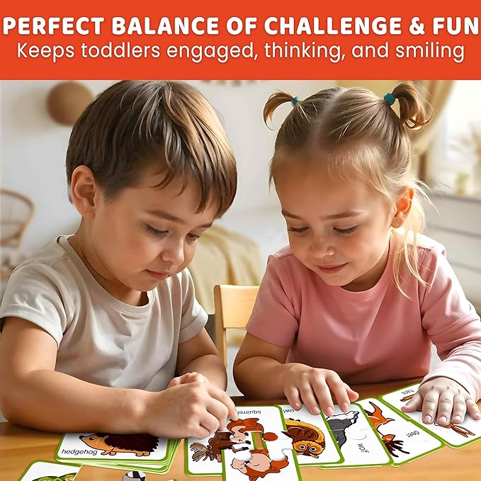 QUOKKA Toddler Puzzles Ages 2-4 – 100% Self-Correcting 16 Matching Pairs of Wood Animals – Educational Toddler Puzzles Ages 1-3 with 32 Pieces - Memory Matching Games for 3-5 Years Old Boys and Girls