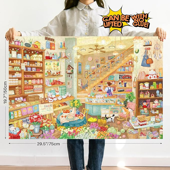 MOMIBOOK Puzzles for Adults 1000 Pieces Jigsaw Puzzles of Carefree Store, Painting Image Grocery Shop Puzzle Difficult Challenging Hard Impossible Puzzle Unique Funny Party Christmas Birthday Gifts