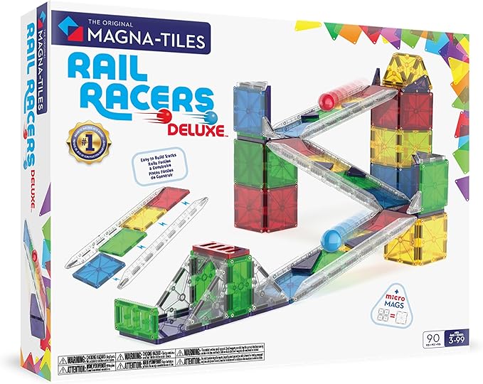 MAGNA-TILES Rail Racers Deluxe 90-Piece Magnetic Construction Set, The Original Magnetic Building Brand