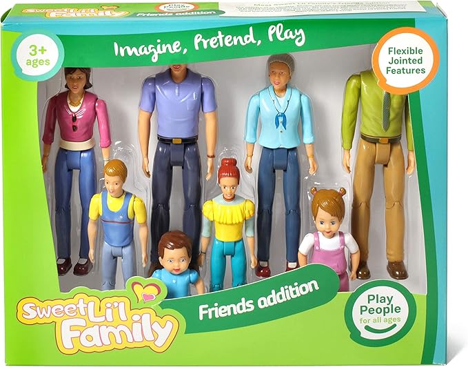 Beverly Hills Doll Collection Sweet Lil Family Friends Figures - New Addition Set of 9 Dollhouse People - Grandma, Grandpa, Mom, Dad, Sister, Brother, Toddler, Baby and Dog