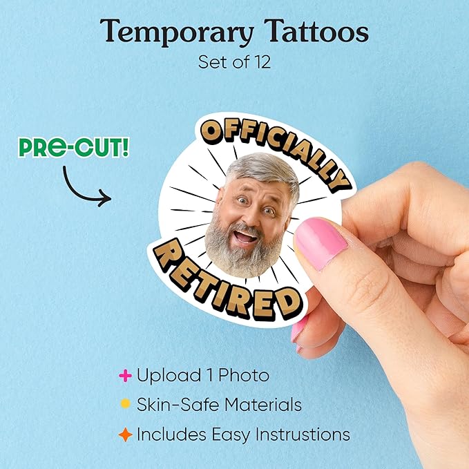Big Dot of Happiness Custom Photo Happy Retirement - Retirement Party Favors - Fun Face Temporary Tattoos - Set of 12