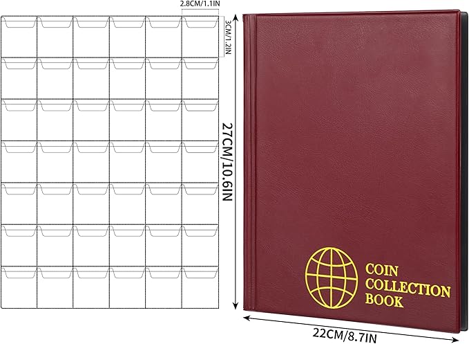 420 Pockets Coin Albums - 28x29 mm/1.1x1.1 inch Pocket Red Coin Book 10 Pages Coin Collection Holder Letter Size Coin Storage Book CS0242RE