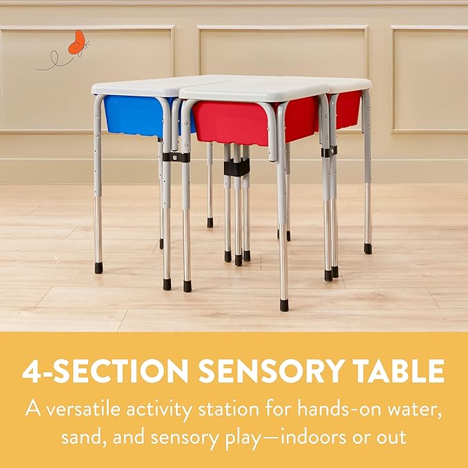Quad Sensory Tables with Lids, Adjustable Table, Blue/Red