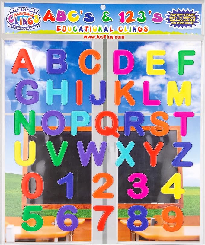 Alphabet Letters & Numbers - 36 Piece Reusable Window Stickers Gels & Decals - Full Alphabet and Numbers - Puffy Sticker Activities for Classroom, Teacher Essentials, Nursery