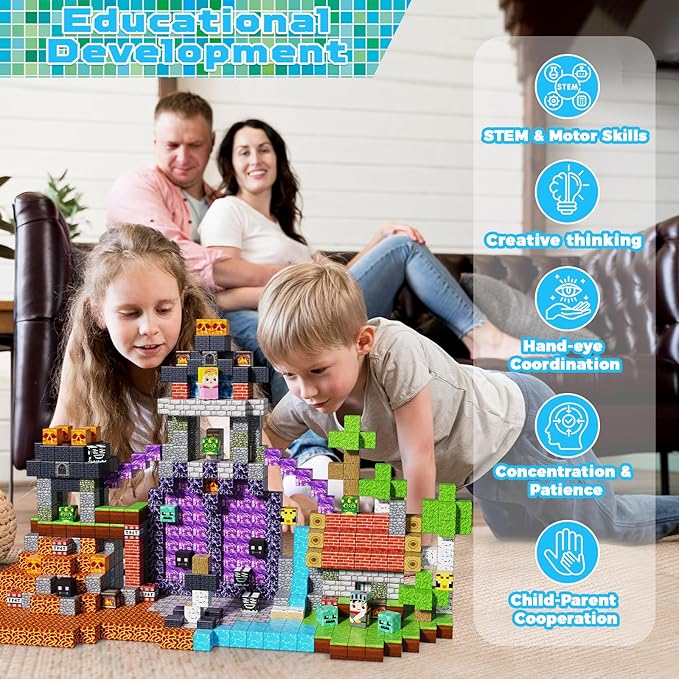 150PCS Magnetic Blocks - Magnet Building Blocks, Stacking Magents Cubes Toys Forest Dark Castle Set, STEM Montessori Sensory Toys for Kids Boys and Girls Ages 3 4 5 6 7 8 9 10 Birthday Gifts