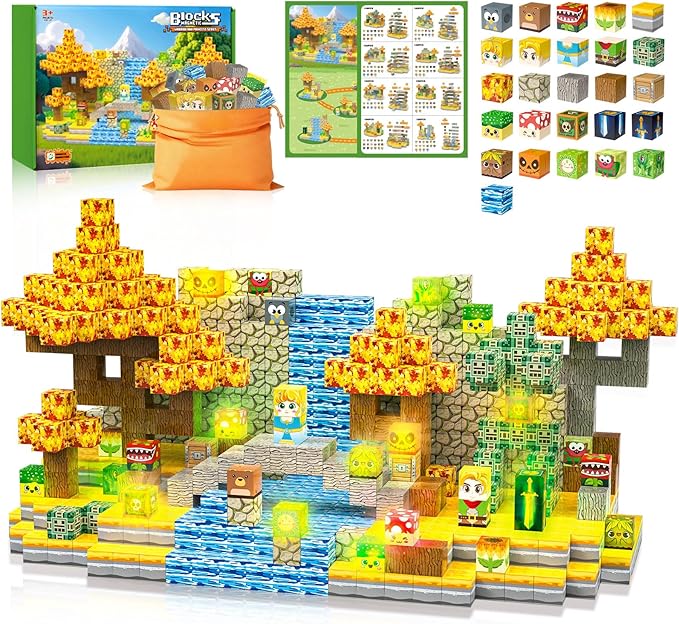 200PCS Magnetic Building Blocks - Light Up Magnetic Blocks Cubes, Stacking Magnet Blocks Building Toys, School STEM Toys for 3 4 5 6 7 8-12 Year Old Toddlers Boys Girls Birthday Thanksgiving Gifts