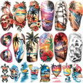 77 Sheets Temporary Tattoo, Sunset Sunglasses Beach Flower Palm Tree Hawaiian Themed Waterproof Fake Tattoos, Holiday Temporary Tattoos for Men Women Kids Party and Goody Bag Stuffers