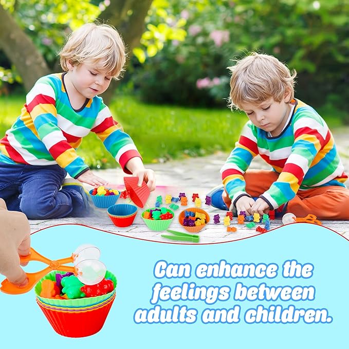 120 Pieces Fine Motor Toy Counting Sorting Counting Sorting Bears Includes 96 Cute Rainbow Sorting Bears 8 Tweezers 4 Scissors Clips and 12 Colorful Cups for Kid Early Skill Education