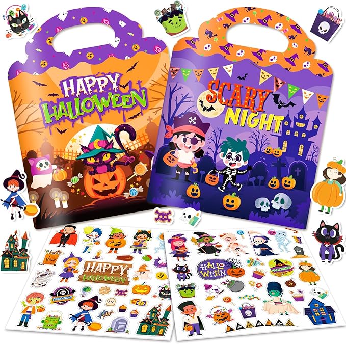 2 Pack Halloween Reusable Sticker Books for Toddlers 2-4 Years, Activity Sticker Books for Toddlers 1-3, Toddler Travel Toys Activities Crafts Gifts, Halloween Party Favor for Boys Girls