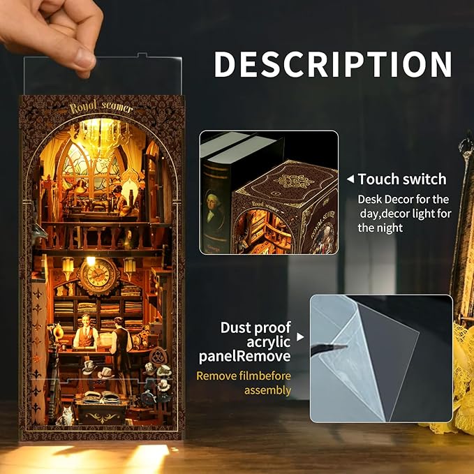 Book Nook Kit - DIY Miniature Dolls House Kit with Furniture and LED Light, 3D Puzzle Wooden Art Bookends, Model Kits for for Adults and Teens (Royal Tailor Shop)