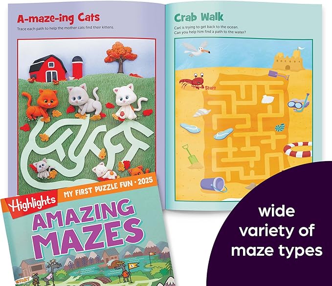 Highlights My First Puzzle Fun 2025 Puzzle Books for Kids Ages 3-6, 4-Book Set of Matching, Mazes, Spot-The-Differences, and More Travel-Friendly Screen Free Brain-Boosting Activities