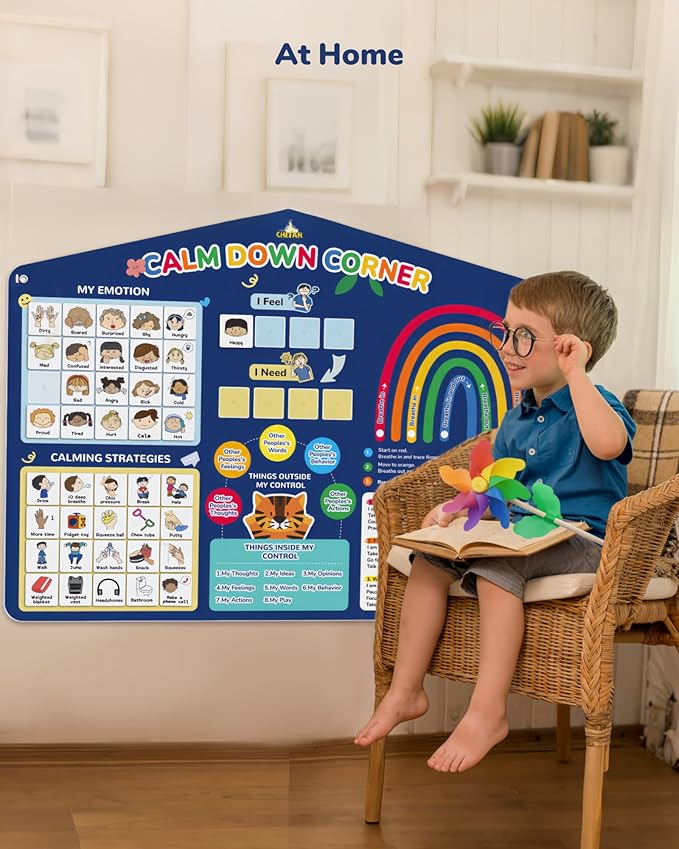 CHEFAN Calm Down Corner Set, Feelings Chart for Kids,Social Emotional Learning Activities,Calm Corner Classroom Supplies for Therapy Office Decor, Mental Health Wall Decorations for Preschool Teachers
