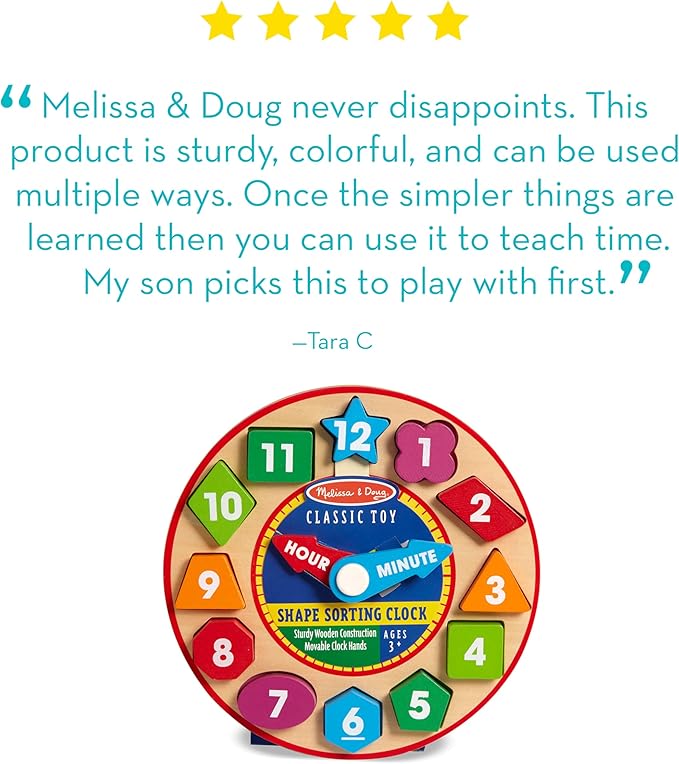 Melissa & Doug Shape Sorting Clock - Wooden Educational Toy