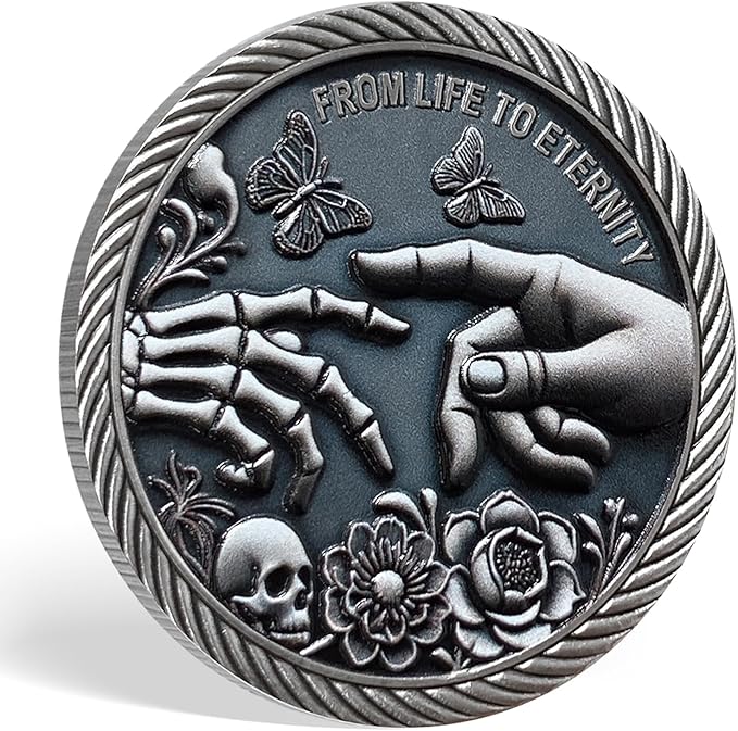 AtSKnSK Memento Mori Coin Momento Mori Coin Skull Coin Stoic Gifts Memento Mori Calendar Living Memento Mori Amor Fati Coin (Facepalm Skull)