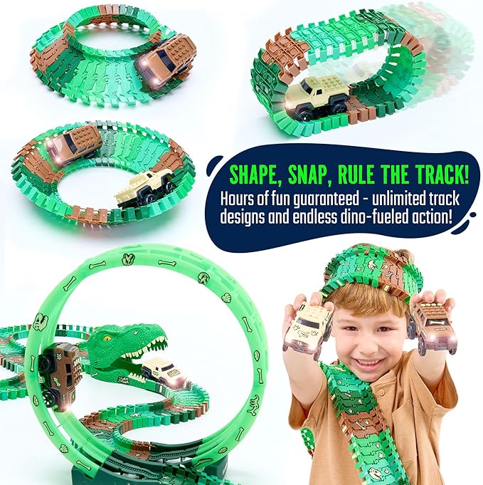 JITTERYGIT Race Track Set Glow in The Dark Track Toy for Boys & Girls Age 3, 4, 5, 6 and 7 (Dino Track Glow Loop)