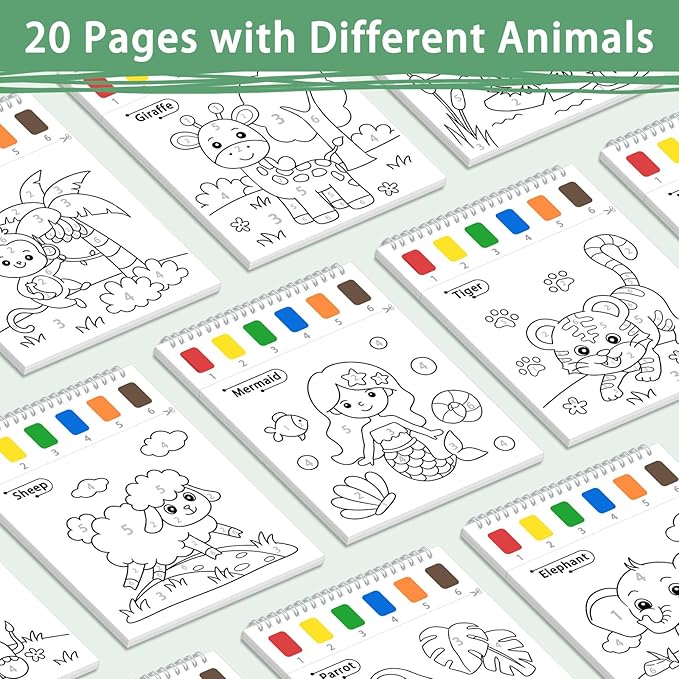 Paint with Water Coloring Books for Toddlers, Animal Theme Mess Free Watercolor Painting Papers for Kids Travel Coloring Kit with 2 Brushes Art Craft Birthday Gift
