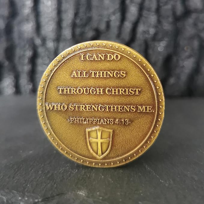 Faith-Forged Knight Christian Challenge Coin I Can Do All Thing Through Christ Bible Verses Pocket Hug Token (Pack of 10)