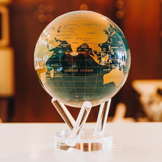 MOVA – Green and Gold Rotating Decor Globe, 6” | Solar-Powered Motion | No Batteries | Gift for Desk, Home, or Office