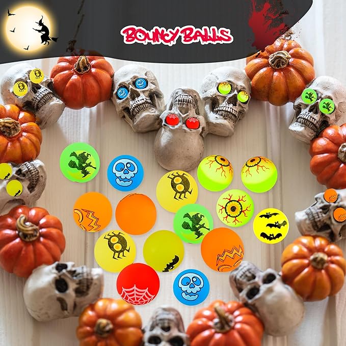108 Pcs Halloween Glow in The Dark Bouncy Balls Mini Glow Bouncing Balls Halloween Eye Balls Bulk for Kids Halloween Trick or Treat Party Favors Goodie Bags Fillers, Random Style