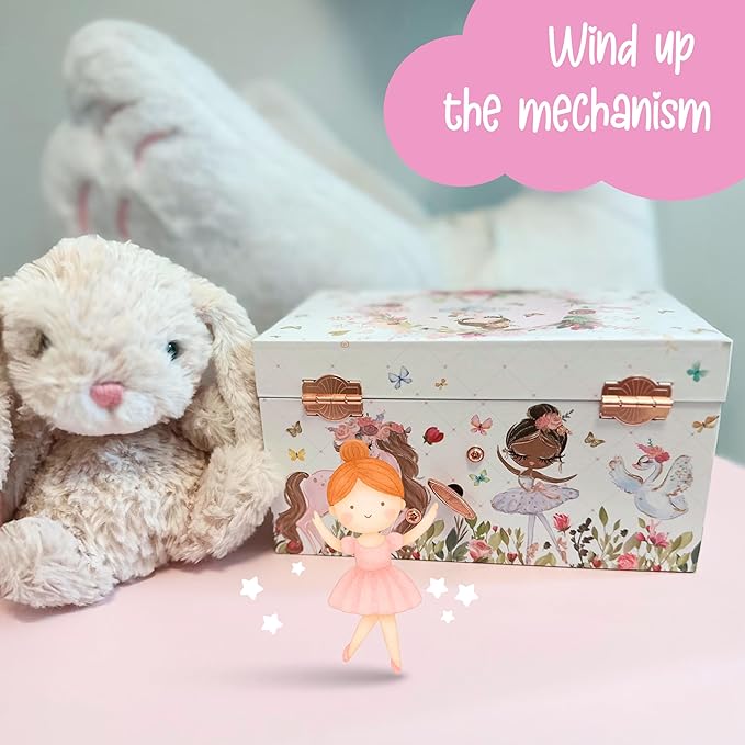 The Memory Building Company Ballerina Musical Jewelry Box, Classic Melody, Storage Organizer Kids Ages 6-12, Wood Construction w/ 2 Compartments