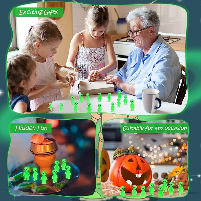 25 Pcs Mini Alien Figures Glow in The Dark Small Little Tiny Aliens Figurine to Hide and Seek for Space Party Favors Prank Rubber Toys Bulk Gifts for Halloween Party Goodie Bag Fillers